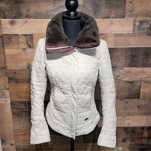 Nike Tan Quilted jacket with brown faux fur collar